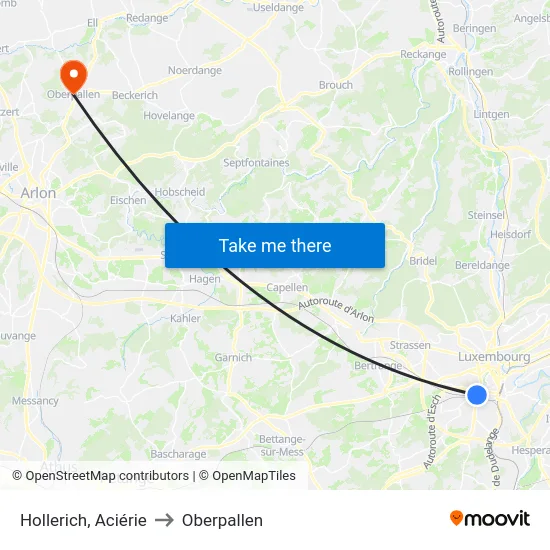 Hollerich, Aciérie to Oberpallen map