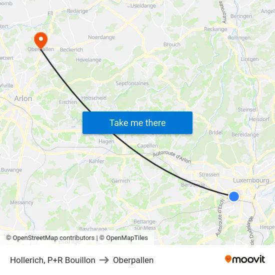 Hollerich, P+R Bouillon to Oberpallen map