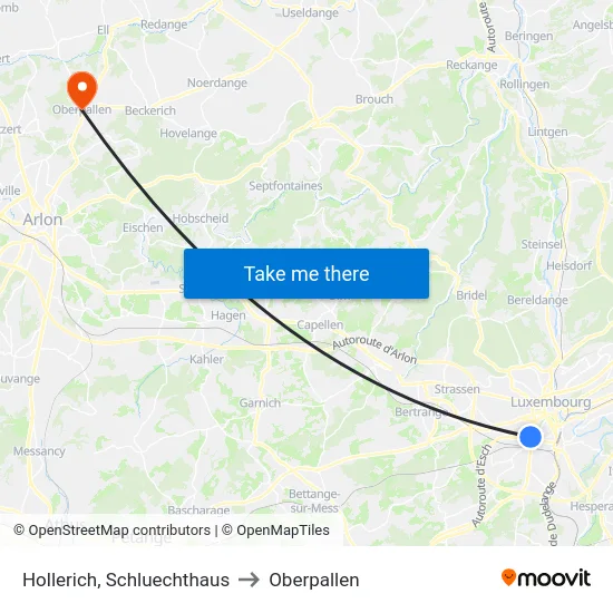 Hollerich, Schluechthaus to Oberpallen map