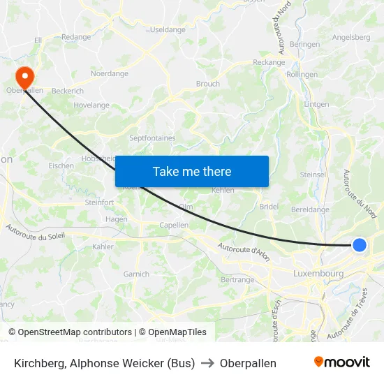 Kirchberg, Alphonse Weicker (Bus) to Oberpallen map