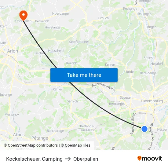 Kockelscheuer, Camping to Oberpallen map