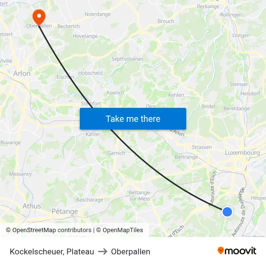 Kockelscheuer, Plateau to Oberpallen map