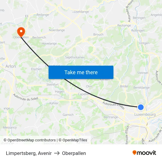 Limpertsberg, Avenir to Oberpallen map