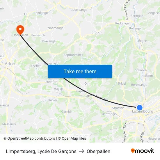 Limpertsberg, Lycée De Garçons to Oberpallen map