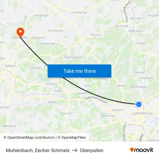 Muhlenbach, Eecher Schmelz to Oberpallen map