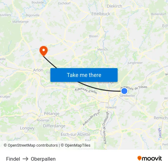 Findel to Oberpallen map