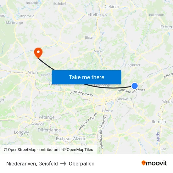 Niederanven, Geisfeld to Oberpallen map