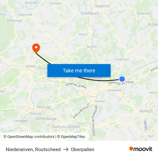 Niederanven, Routscheed to Oberpallen map