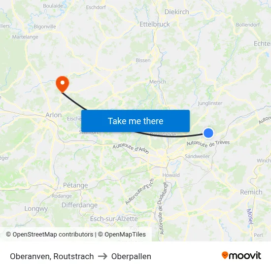 Oberanven, Routstrach to Oberpallen map