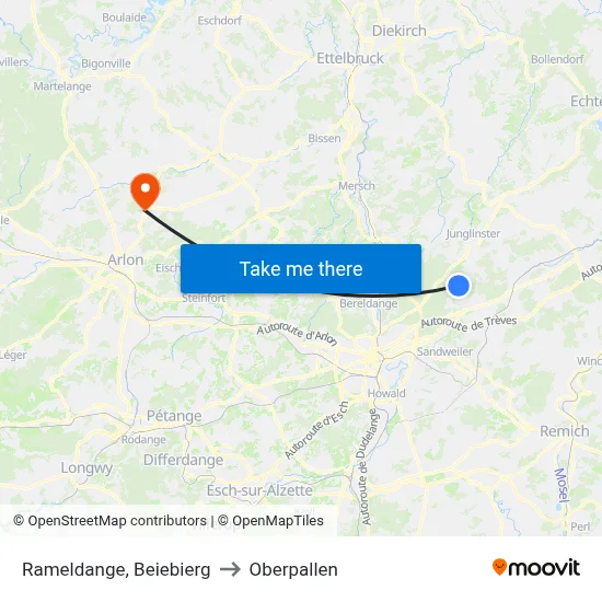 Rameldange, Beiebierg to Oberpallen map