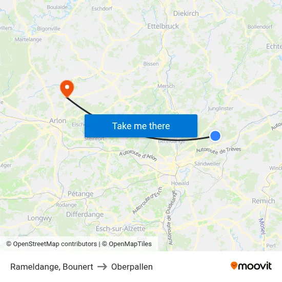 Rameldange, Bounert to Oberpallen map