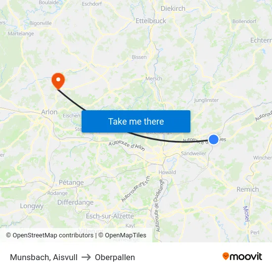 Munsbach, Aisvull to Oberpallen map
