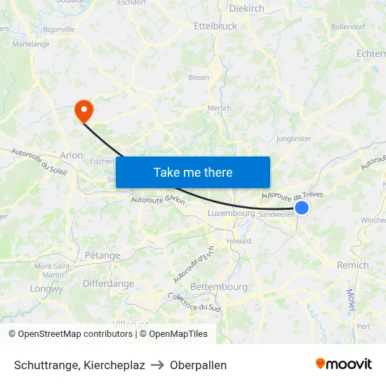 Schuttrange, Kiercheplaz to Oberpallen map