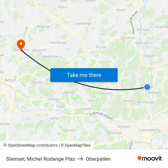 Steinsel, Michel Rodange Plaz to Oberpallen map