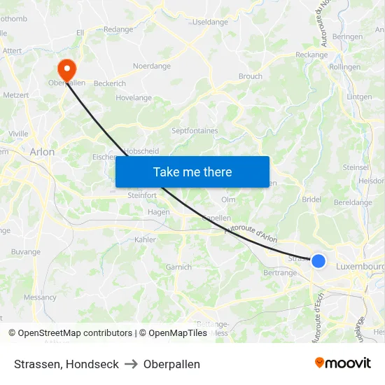 Strassen, Hondseck to Oberpallen map