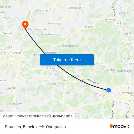 Strassen, Benelux to Oberpallen map