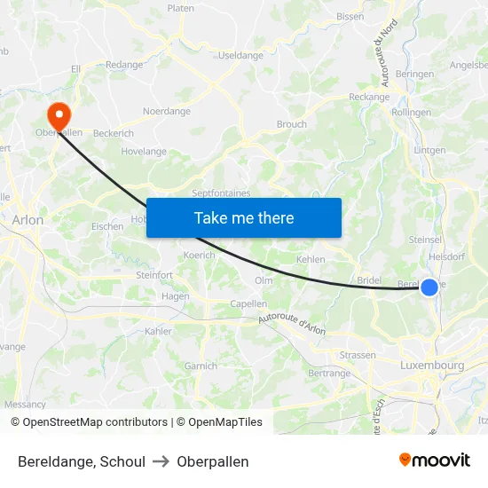 Bereldange, Schoul to Oberpallen map
