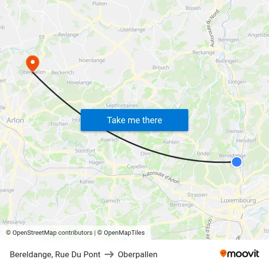 Bereldange, Rue Du Pont to Oberpallen map