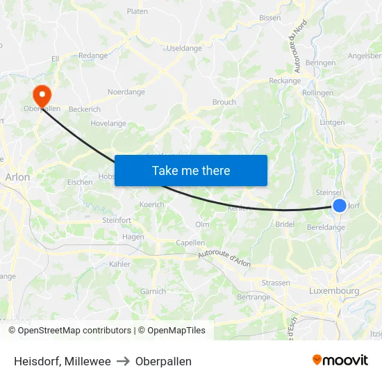 Heisdorf, Millewee to Oberpallen map