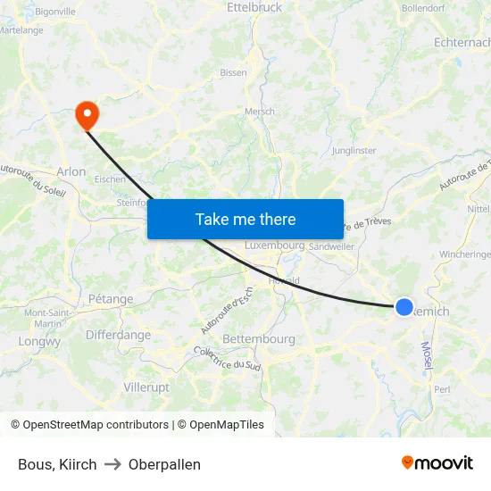 Bous, Kiirch to Oberpallen map