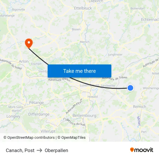 Canach, Post to Oberpallen map
