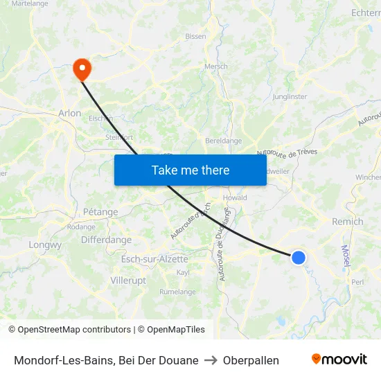 Mondorf-Les-Bains, Bei Der Douane to Oberpallen map