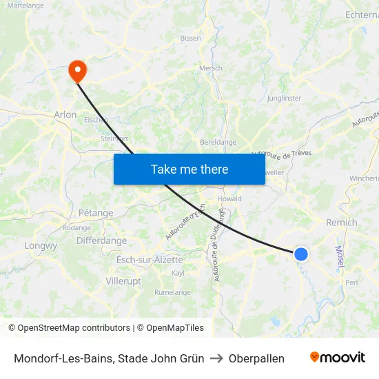 Mondorf-Les-Bains, Stade John Grün to Oberpallen map