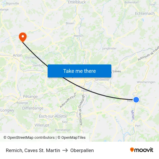 Remich, Caves St. Martin to Oberpallen map