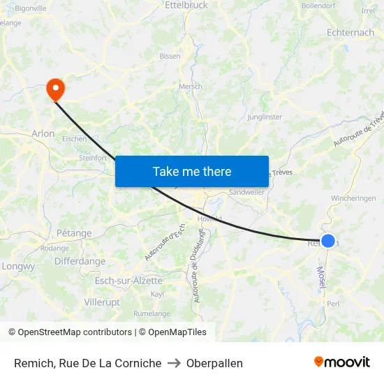 Remich, Rue De La Corniche to Oberpallen map