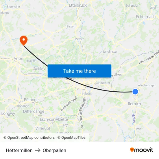 Hëttermillen to Oberpallen map