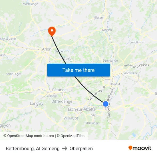 Bettembourg, Al Gemeng to Oberpallen map
