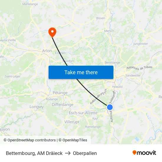 Bettembourg, AM Dräieck to Oberpallen map