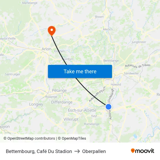 Bettembourg, Café Du Stadion to Oberpallen map