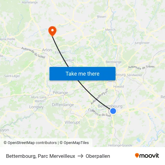 Bettembourg, Parc Merveilleux to Oberpallen map
