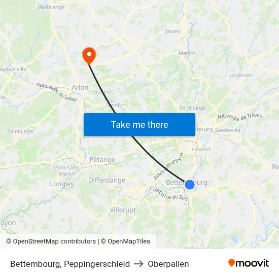 Bettembourg, Peppingerschleid to Oberpallen map