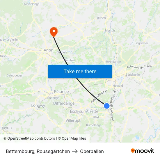 Bettembourg, Rousegärtchen to Oberpallen map