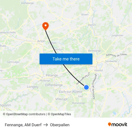Fennange, AM Duerf to Oberpallen map