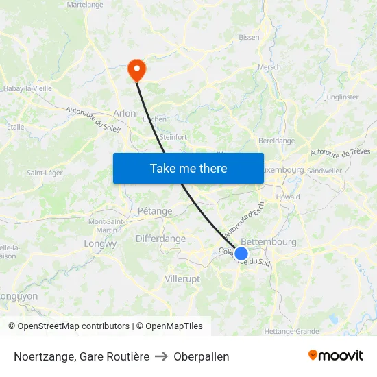 Noertzange, Gare Routière to Oberpallen map