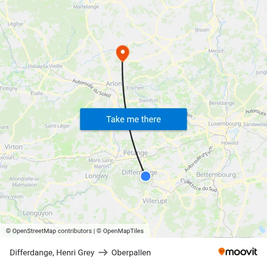 Differdange, Henri Grey to Oberpallen map