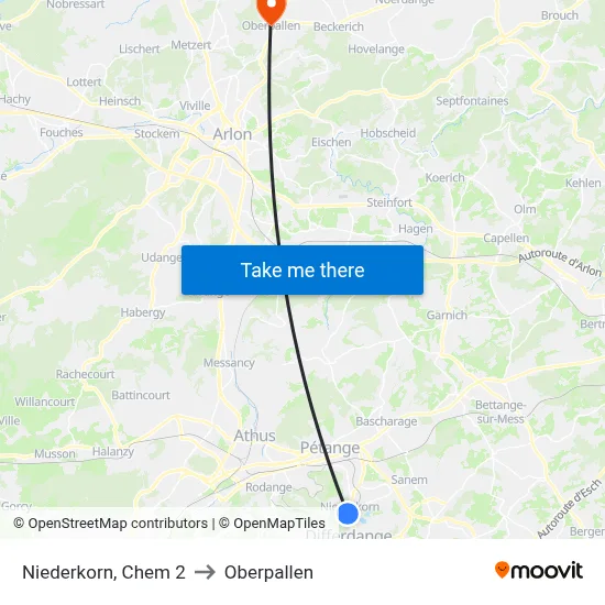 Niederkorn, Chem 2 to Oberpallen map