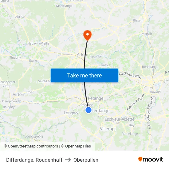 Differdange, Roudenhaff to Oberpallen map