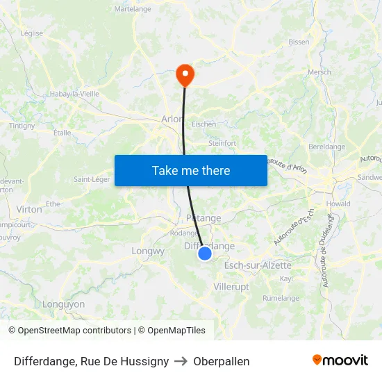Differdange, Rue De Hussigny to Oberpallen map