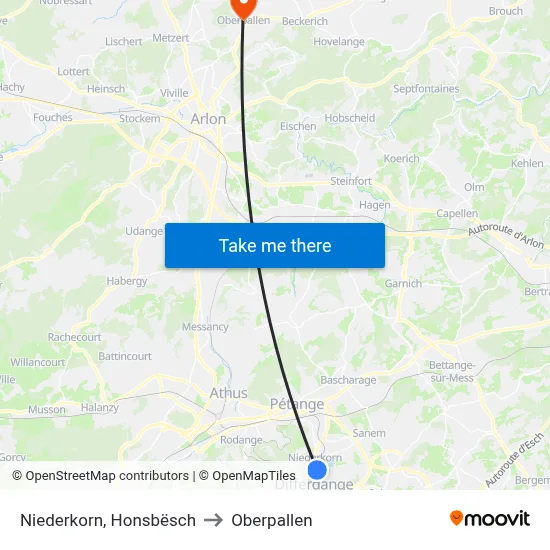 Niederkorn, Honsbësch to Oberpallen map
