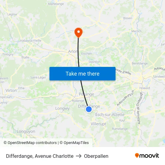 Differdange, Avenue Charlotte to Oberpallen map