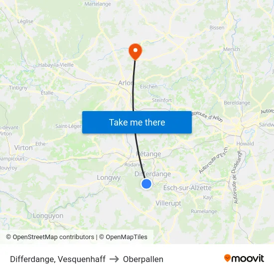 Differdange, Vesquenhaff to Oberpallen map