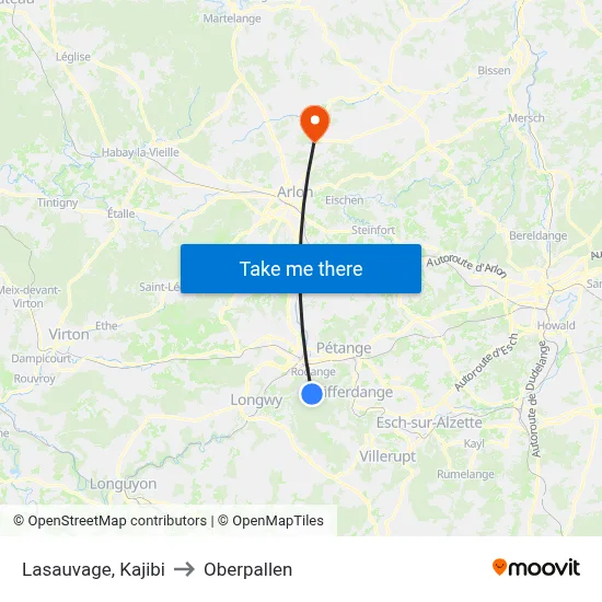 Lasauvage, Kajibi to Oberpallen map