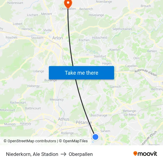 Niederkorn, Ale Stadion to Oberpallen map