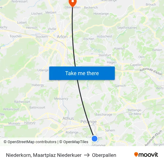 Niederkorn, Maartplaz Niederkuer to Oberpallen map