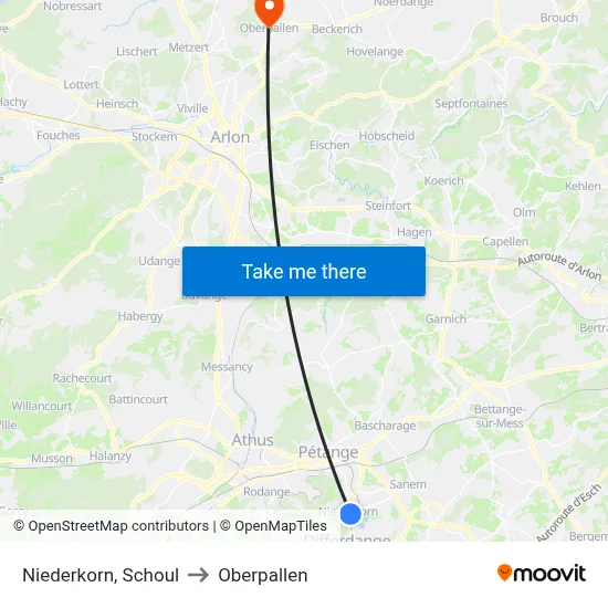 Niederkorn, Schoul to Oberpallen map