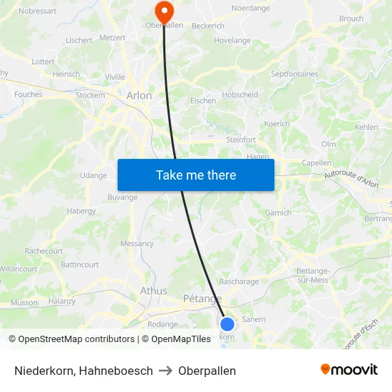 Niederkorn, Hahneboesch to Oberpallen map